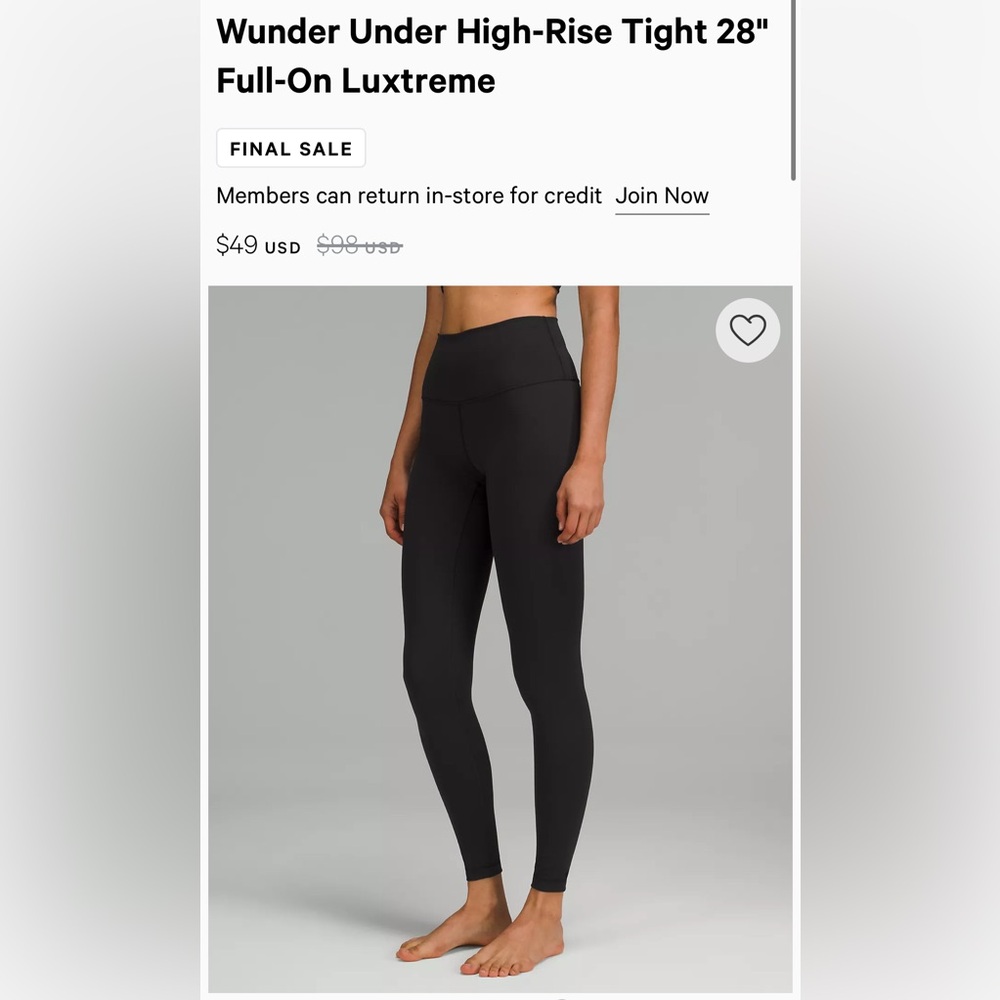 Lululemon Wunder Under High-Rise Tight 28" Luxtreme Black Leggings NWOT